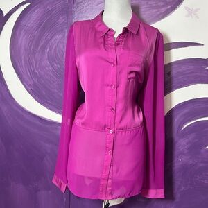 New Directions Vibrant Pink Button Down Shirt